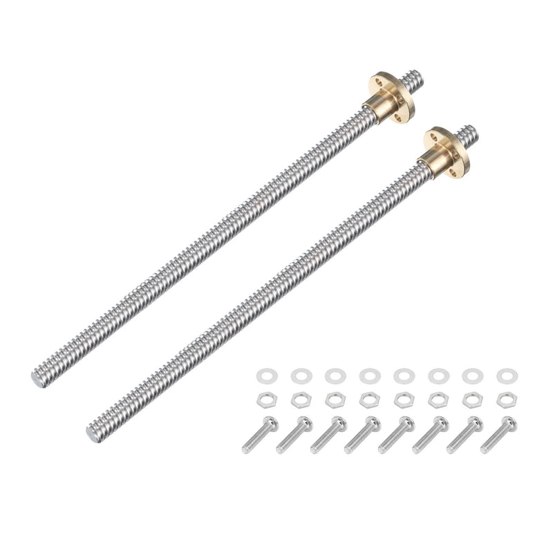 uxcell 2 Pcs 200mm / 8 Inch Tr8x4 Stainless Steel Lead Screw with T8 Brass Nut - [ Acme Thread, 2mm Pitch, 8mm Lead ] for 3D Printer Z Axis, CNC Machine