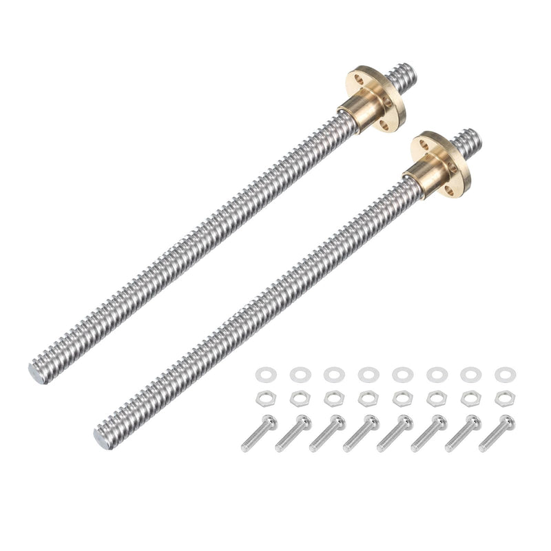 uxcell 2 Pcs 150mm / 6 Inch Tr8x4 Stainless Steel Lead Screw with T8 Brass Nut - [ Acme Thread, 2mm Pitch, 8mm Lead ] for 3D Printer Z Axis, CNC Machine