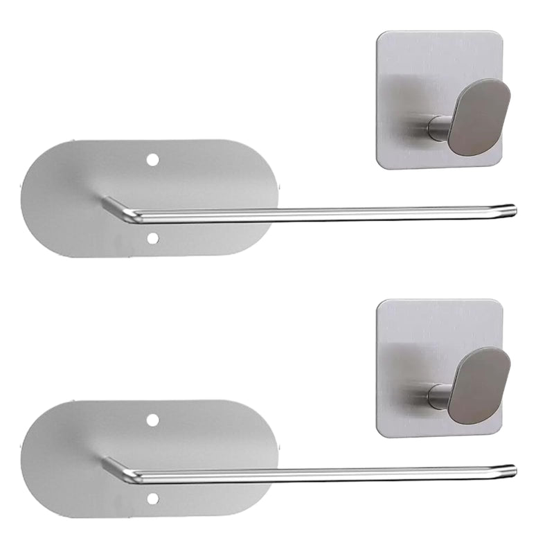 4 Pcs Bathroom Hardware Set, Includes 2 Pcs Hand Towel Holder/Towel Ring/Toilet Paper Holder 304 Stainless Steel Wall Mount, 2 Pcs Adhesive Towel Hooks for Kitchen or Bathroom