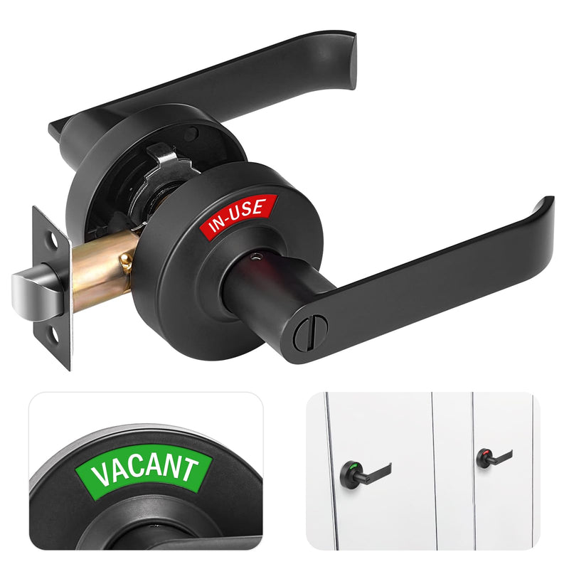 Bathroom Indicator Privacy Door Lock, Vacant Occupied Bathroom Lock, Large Vacant or in-Use Door Handle for All Women Men Restrooms, Ansi Grade 2 Commercial Grade, Black Matte Black