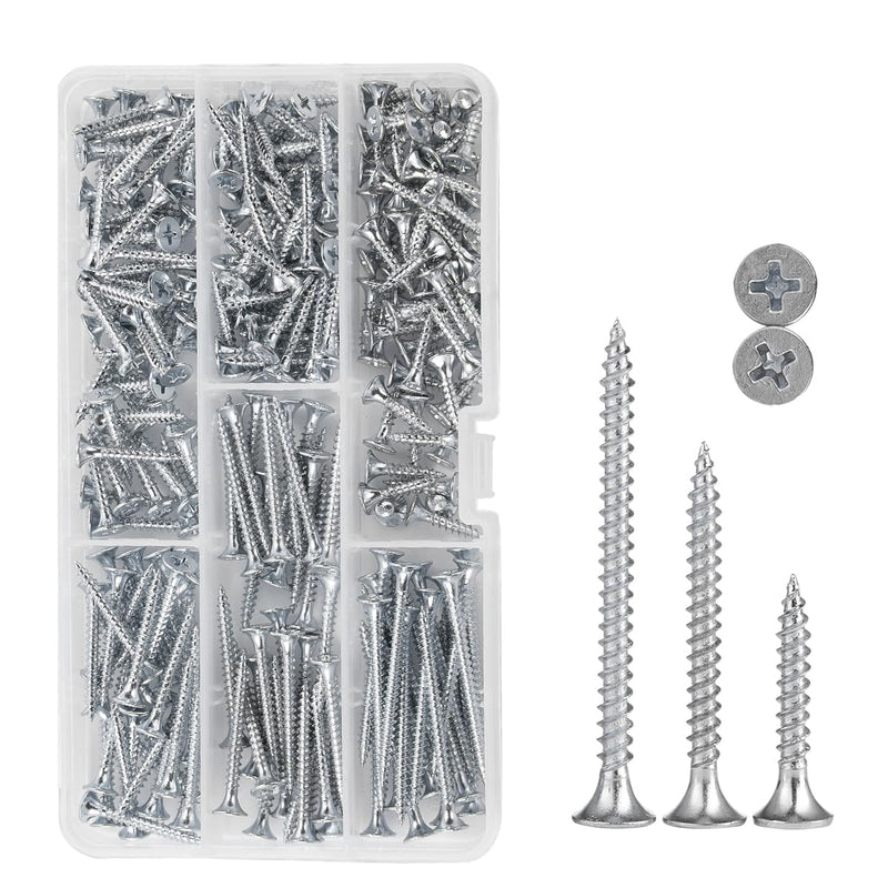 High Hardness #6 Drywall Screws Assortment Kit,Zinc Wood Screws 170pcs (3/4",1",1-1/4",1-1/2",2"),Phillips Drive, Flat Head Self Tapping Dry Wall Screws, Assorted Sheetrock Screws,Screw,Screws Set Silver