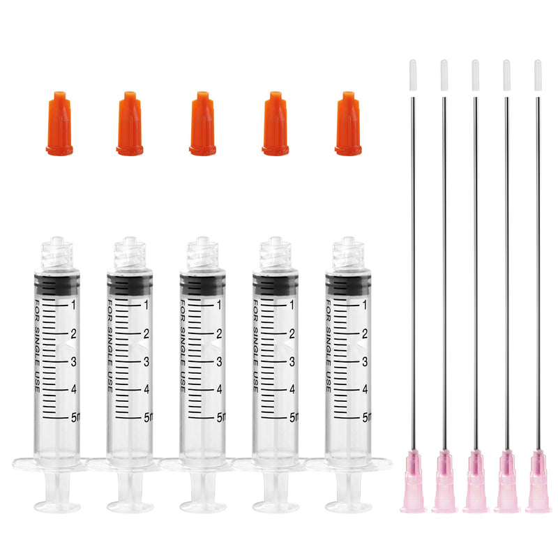 Otwooi 5ml Syringes with 18 Ga Blunt Tip, Precision Liquid Dispensing, for Oil or Glue Applicator, Refilling Ink Cartridges (5 Pcs) 5