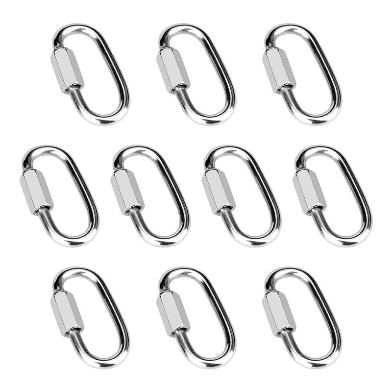 10 Pcs 1.5" 304 Stainless Steel Screw Chain Quick Links Carabiner Locking Quick Chain Repair Links Pets Keychain for Outdoor Traveling Equipment, 220 Lbs Capacity 1.5"10pcs(304)
