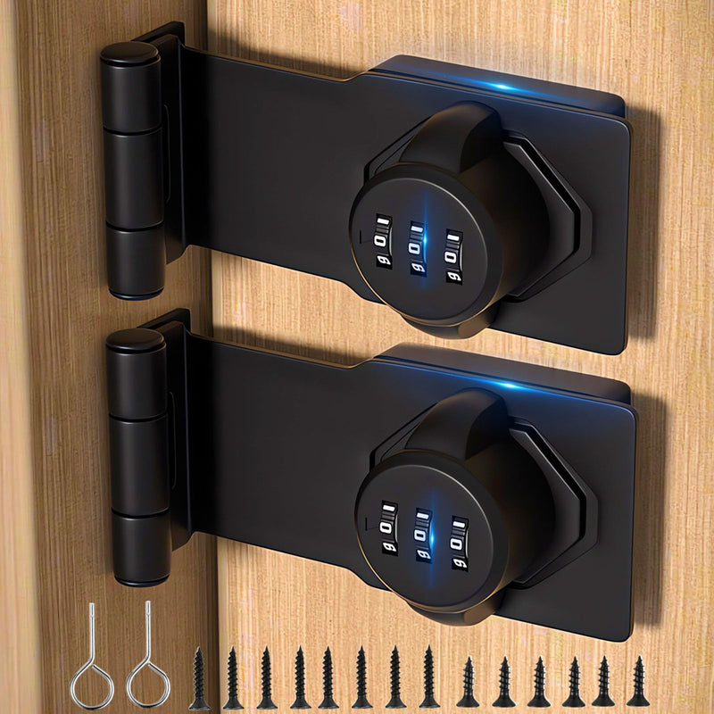90 Degree Barn Door Lock and Latch - Right Angle Sliding Closet Lock - Keyless Cabinet Door Lock for Fences and Sheds Black 2 Pack