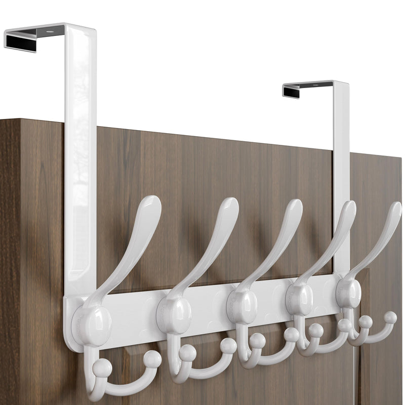 Dseap Over Door Hook 2.0 - Upgraded Version - Simple-Assembly, Strong, Heavy-Duty Stainless Steel 5-Tri-Hook Over The Door Hanger Rack, SimpleStrong Series, White 1 - NewNest Australia