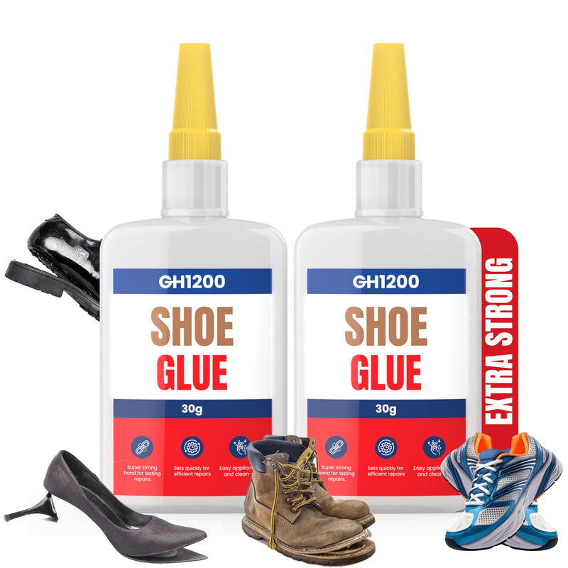 GH1200 30g x 2 PCs Shoe Glue Heavy Duty, Clear Drying & Strong Shoe Repair Glue, Non Stiff Repairs, Glue for Shoes Fixes Sneakers, High Heels, Crocs & More, Shoe Sole Glue Can Bear Extreme Conditions 30g x 2PCs Shoe Glue