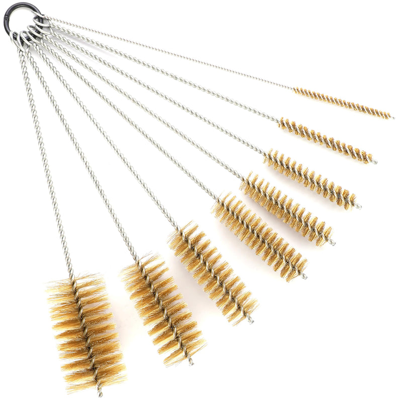 12 Inch Long Brass Tube Brushes for Pipe Cleaning Set with Brass Bristles, Tube Bottle Brush Kit, 8 Sizes for Auto Parts, Bottles, Guns, Tubes, Etc, Yellow, WMXX-BRASS-12