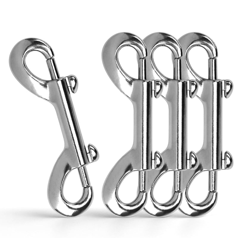 4 PCS Double Ended Snaps, 3.5 Inch Zinc Alloy Trigger Metal Clip, Silver Double Ended Snap Hooks for Pet Dog Leash, Water Bucket Hooks, Key Holder, Carabiner, Home, Farm, Other Indoor and Outdoor. 4
