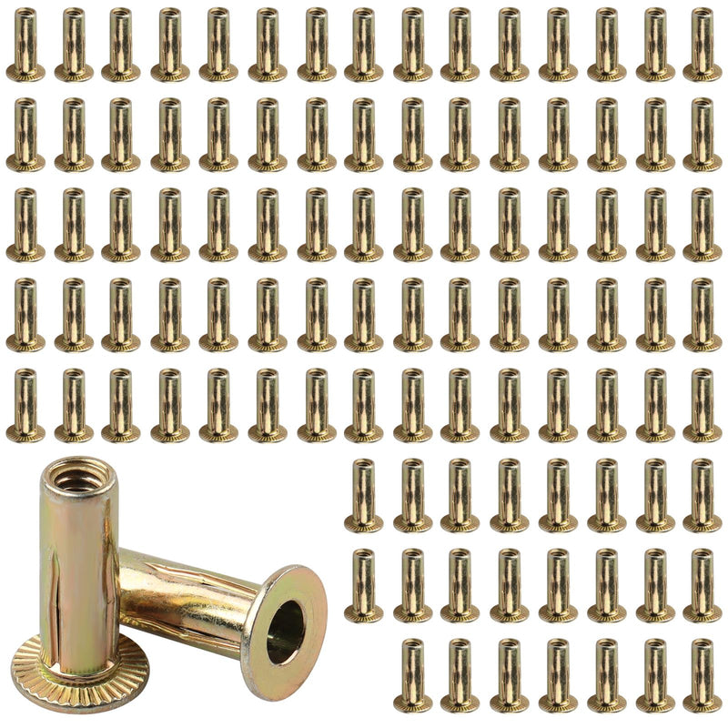 100Pcs Multi-Grip Rivet-Nuts, 1/4-20 Rivet Nut Steel Pre-Bulbed Shank, Plus Nut Color Zinc Plated Flat Head Threaded Insert Nut 100
