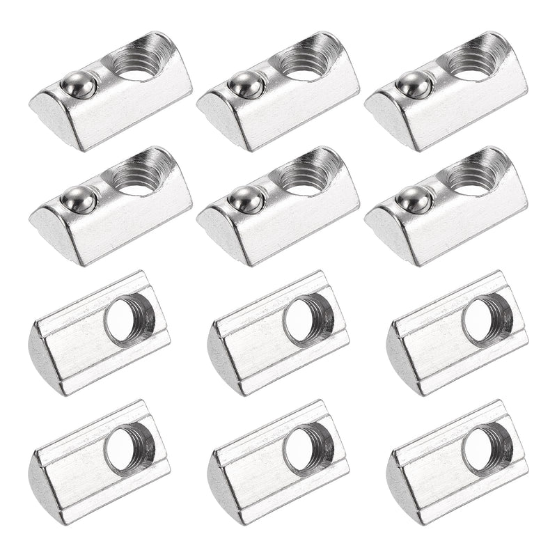 uxcell 12Pcs M8 T Spring Nut Fastener Carbon Steel Nickel Plated Half Round Roll in Spring T Slot Nut for T-Slot Aluminum Profile 3D Printer, CNC Router 4040 Series