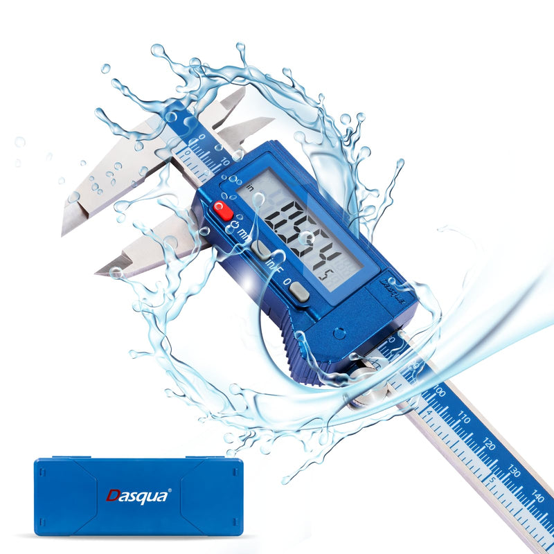 Dasqua Digital Caliper 6", IP54 Stainless Steel Water Resistant Caliper with Large LCD Display and Storage Case, Easy Switch Between Inch/Metric/Fraction, Accuracy 0.001'', Precision Measuring Tool 6“IP54