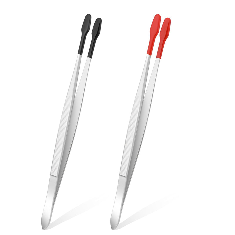 2 PCS PVC Coated Flat Tipped Tweezers, Non Marring Flat Tip Tweezers Stainless Steel Pincettes Non-Slip Forceps for Stamps Coins Crafts Beads Jewelry Making Tweezer Tools