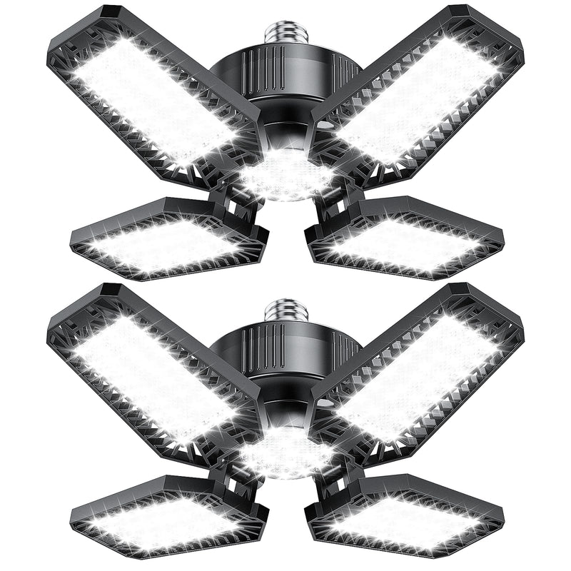 Garage Light 2 Pack 120W, 12000LM Garage Lights Ceiling LED with 4+1 Deformable Panels 6500K LED Garage Light, LED Shop Lights for Workshop, Garage, Basement Support E26/E27 4+1 Panels