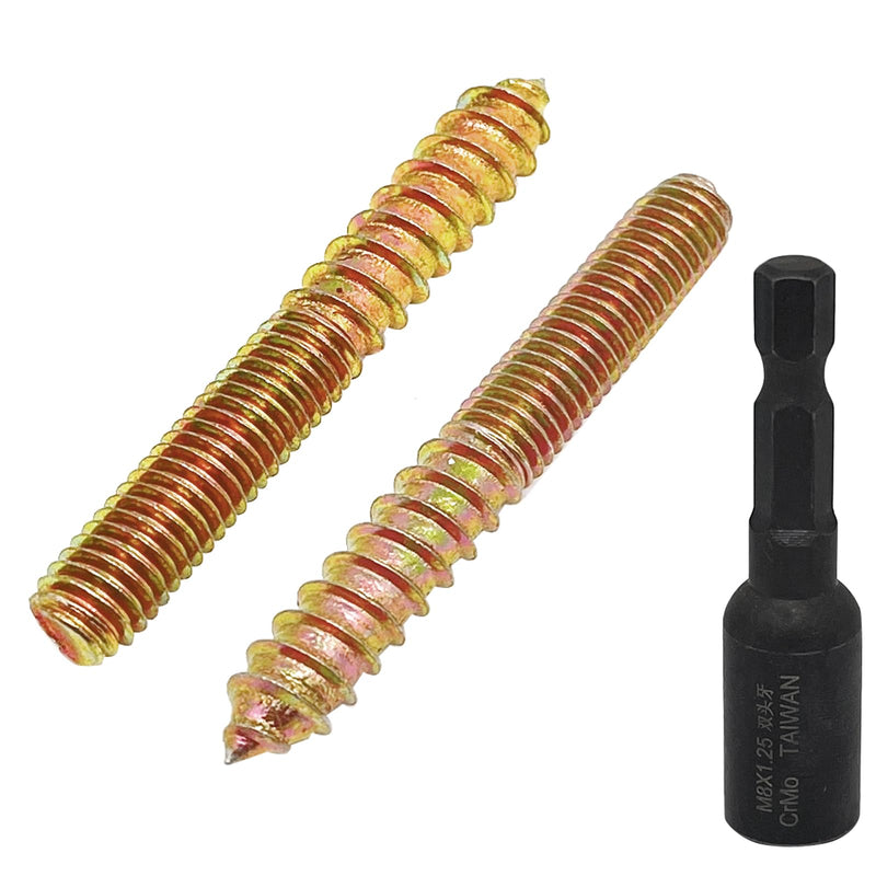 10pcs M8x60mm Hanger Bolts Double Headed Bolts Screw Kit,Self-Tapping Hanger Bolts Screw for Wood Furniture,with 1pcs M8x1.25mm Driver, Zinc-plated surface