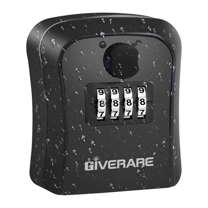 GIVERARE Key Lock Box, 4 Digits Combination Lockbox Wall Mount Outside, Waterproof Outdoor Key Hider for House Key Storage, Resettable Code Safe Security Password Boxes with Mounting Kit-Black 1 Pack Black-S
