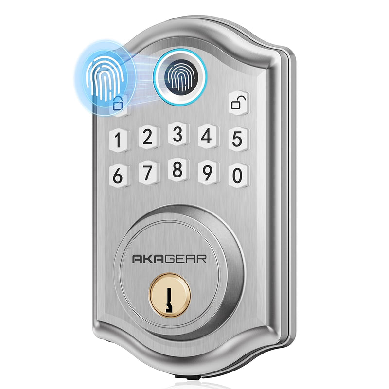 DS10 Keyless Entry Door Lock with Fingerprint, Electronic Keypad, 2 Keys, Auto-Lock & One Touch Locking, Easy Installation, Satin Nickel
