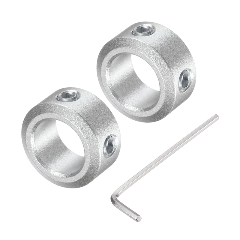 uxcell Set Screw Shaft Collar for 10mm Shaft, 2pcs Clamping Collars 16mm OD, 8mm Thickness, Aluminum Alloy Clamp-On Collar with M4 Set Screws and a Wrench