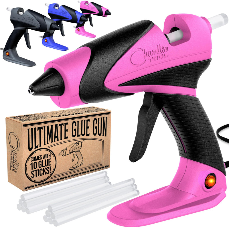 Full Size Hot Glue Gun Kit for Construction, DIY & Crafts, Chandler Tool 60W High Temp Large Glue Gun with Stand-Up base & 12 Glue Sticks, Perfect for Home Repair, Arts & Crafts, (Pink/Black) Pink/Black