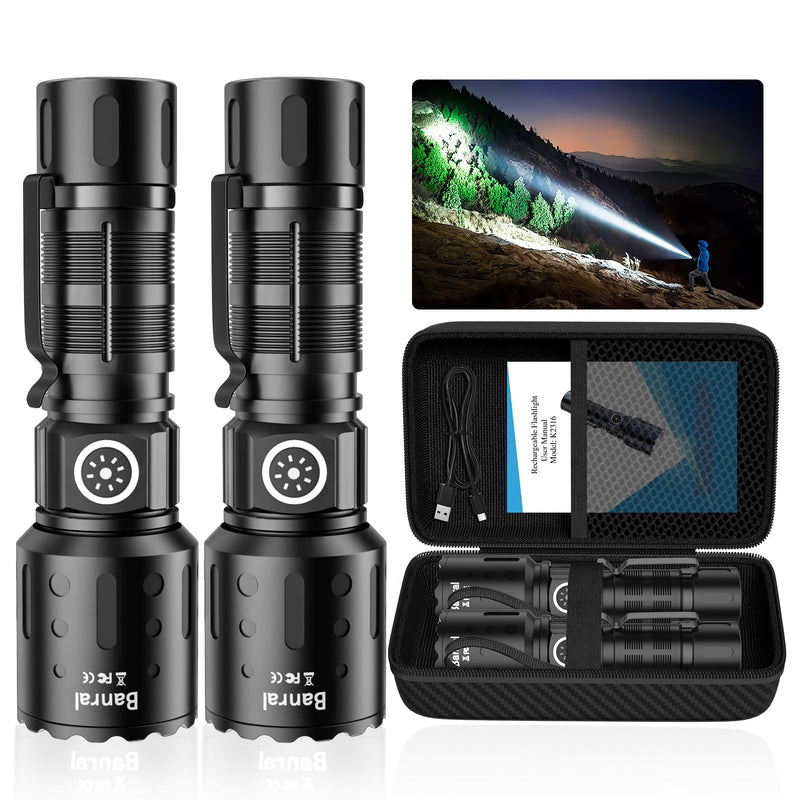 Rechargeable Flashlights 20,000 High Lumens, 1500M Long Throw Super Bright LED Small Powerful Tactical Flashlight with Memory Function, 6Modes Pocket Waterproof Flash Light for Camping,Emergency Black 2