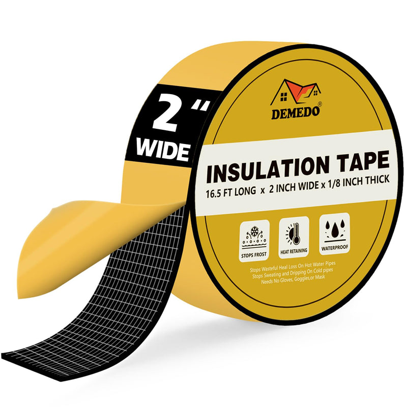 Pipe Insulation Tape, Pipe Wrap Insulation Foam Tape Self Adhesive, Outdoor Water Pipe Insulation, Ac Line Insulation, HVAC Tape, Heat Tape For Water Pipe, 2 inch x 16.5 FT Pipe Insulation Roll,Black 2" wide x 1/8" thick x 16.5ft long Black