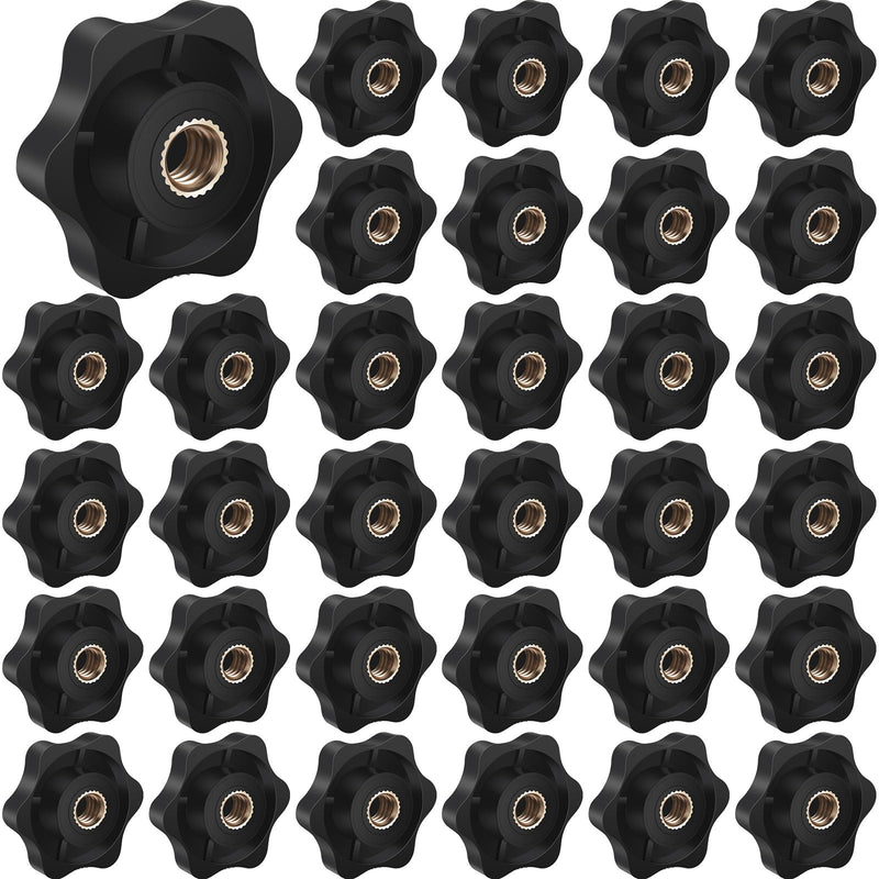 Zhengmy 30 Pcs 1/4-20 Knob 1/4 Inch 20 Female Threaded Knob Black Plastic Hexagon Head Thru Knobs 6 Star Knobs Nuts Clamping Knobs Jig Knobs
