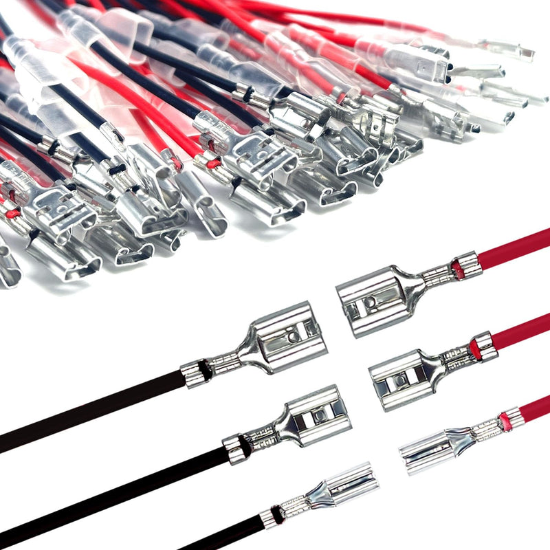 30PCS 2.8mm /4.8mm /6.3mm Female Speaker Wire Connector with Insulating Sleeves Speaker Connectors Red+Black Spade Connectors Flat Quick Splicing Kit WW001