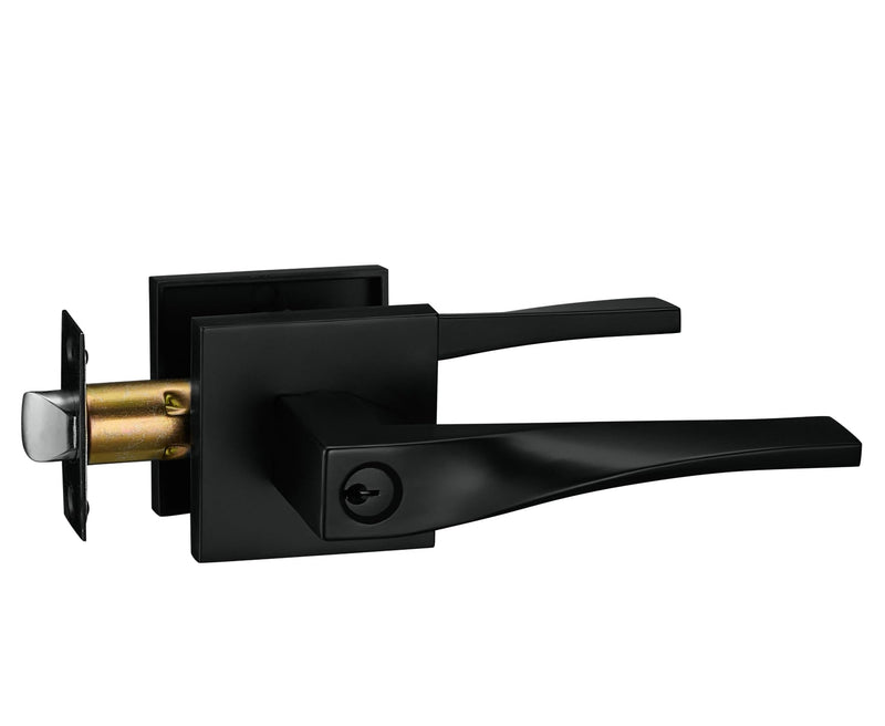 Berlin Modisch Sleek Series Entry Lever Door Handle Lock and Key Locking Lever Set [for Front Door or Office] Reversible Heavy Duty – Iron Black Finish Entry [lock with keys]