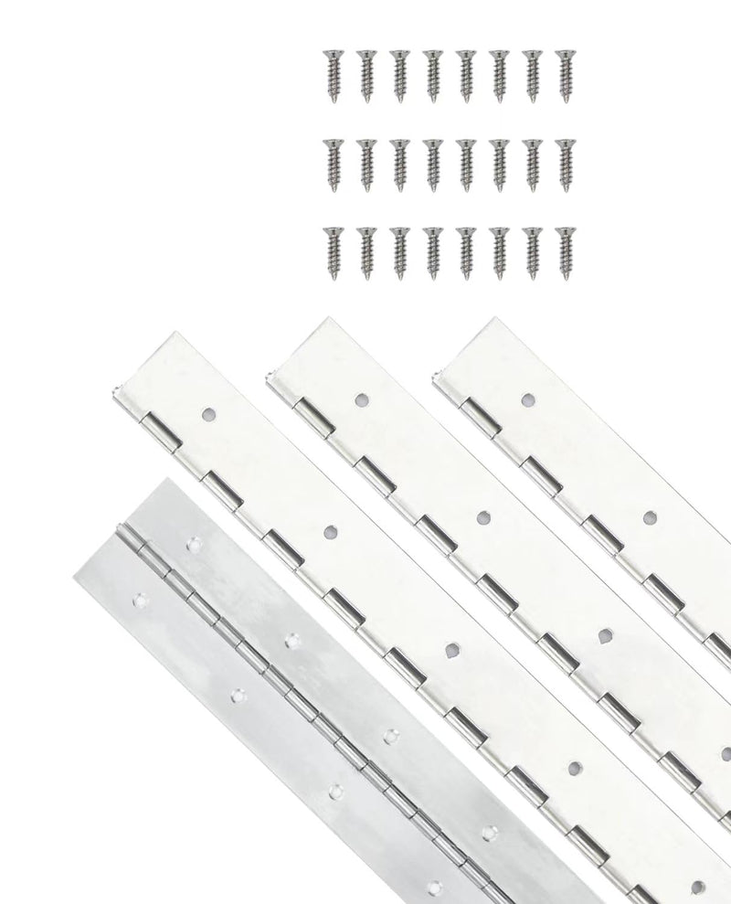 4PCS 8 Inch Piano Hinge Stainless Steel Continuous & Piano Hinge, 0.05" Thickness,1.2" Open Width, Ideal for Folding Cabinet Doors, Silvery Stainless Furniture Hinges Includes 32pcs Screws 8inch 3mm 4pcs