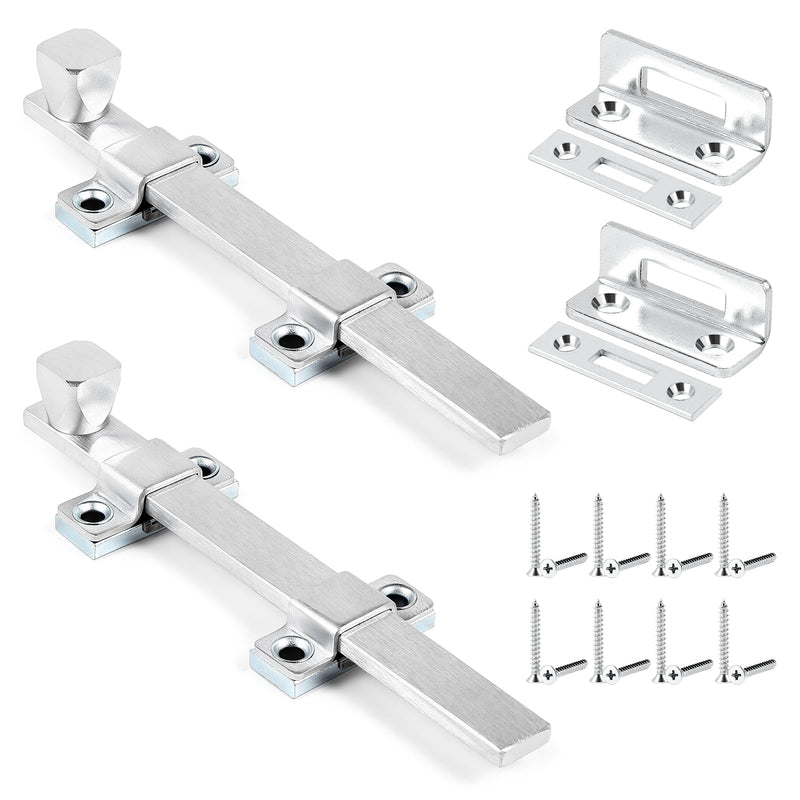 Hicarer 2 Pcs Surface Bolt 8" Heavy Duty Dutch Door Latch Door Bolt Brushed Chrome Finish for Swing Interior Exterior Doors 8 Inch
