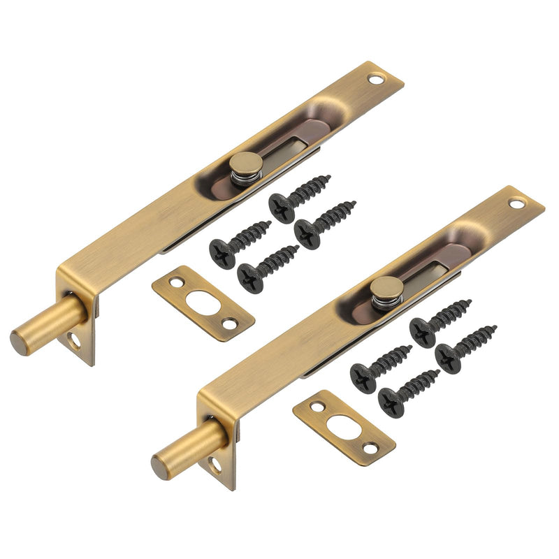 PATIKIL Flush Bolt 6" x 0.71", 2 Pcs Stainless Steel French Door Lock Concealed Slide Double Door Latch for Wood Composite Double Door, Yellow Bronze 6" x 0.71"