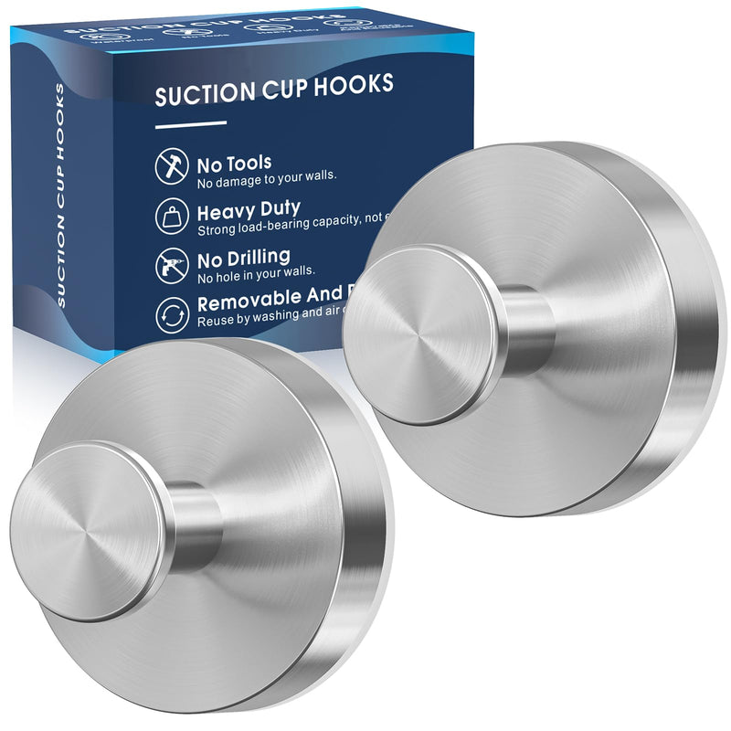 Suction Cup Hooks for Shower,2Pcs Shower Hooks for Inside Shower,No Drill Towel Hooks for Bathroom Wall,Kitchen,Glass,Mirror,Tile to Hang Towels,Robes,Loofah-Silver ‎2pc Silver