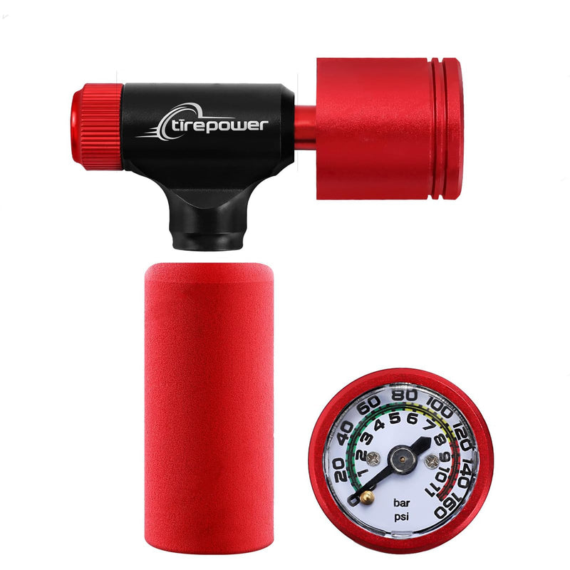CO2 Bike Tire Inflator - Push-Button Presta & Schrader Compatible CO2 Bike Pump or 12X 16g Threaded CO2 Cartridges for Road Bikes, MTB, Hybrid Bikes With Pressure Gauge