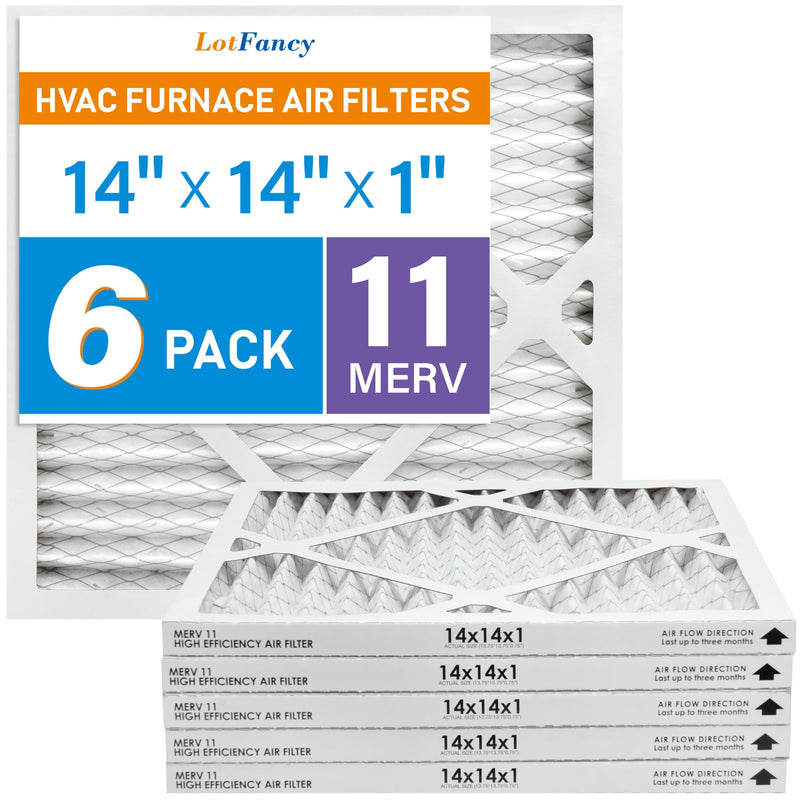 LotFancy 14x14x1 Air Filter MERV 11 6-Pack, Electrostatic Pleated AC Furnace Air Filter, Captures Dust, Smog & Pet Dander, Actual Size: 13.75"x13.75"x0.75"