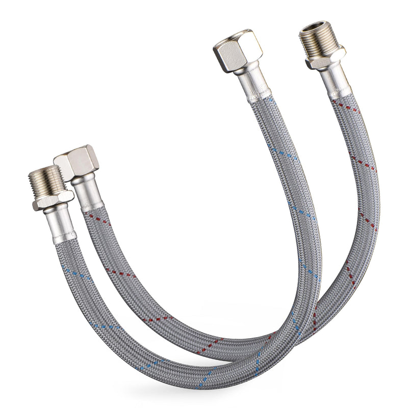 J-HVA Faucet Supply Lines Length 12" x G 3/8, 9/16 Female x 9/16 Male Thread Connector Braided Nylon Extension Hoses for Bathroom Kitchen Sink Faucet Hose Filter, 304 Stainless Steel Nut (1 Pair)
