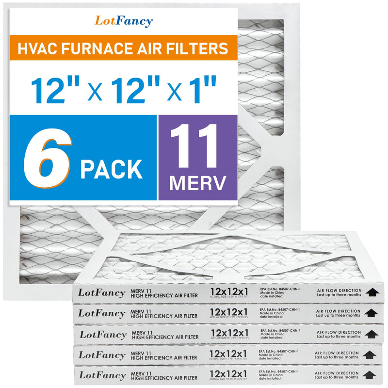 LotFancy 12x12x1 Air Filter MERV 11 6-Pack, Electrostatic Pleated AC Furnace Air Filter, Captures Dust, Smog & Pet Dander, Actual Size: 11.75"x11.75"x0.75"
