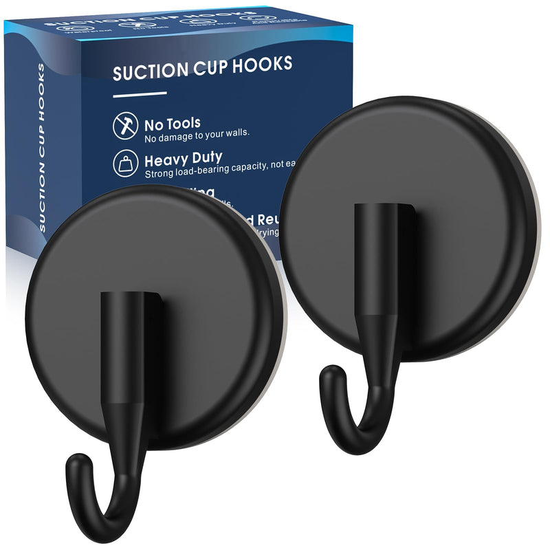 Suction Cup Hooks for Shower, Shower Hooks for Inside Shower,Mounting on Glass Shower Doors, Tile, Mirrors, Metals,Hooks for Hanging Towels, Robe, Loofah, Jackets-Black(2 Pack) 2pcs Black