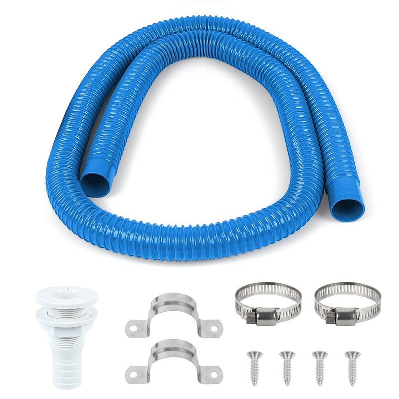 1-1/8 Inch Dia Marine Bilge Pump Hose,6 FT PVC Bilge Pump Hose, Bilge Pump Installation Kit with 1-1/8 Inch Thru Hull Fitting,Include Stainless Steel Clamps and U-Shaped Pipe Card (Blue) 1-1/8in - 6ft Blue Hose