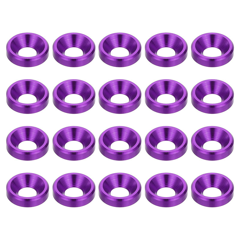 PATIKIL M3 Finishing Countersunk Washers, 20 Pack Head Washers Alloy Aluminum Screw Gaskets for Screw Bolt RC FPV PC Mechanical Accessories Parts, Purple