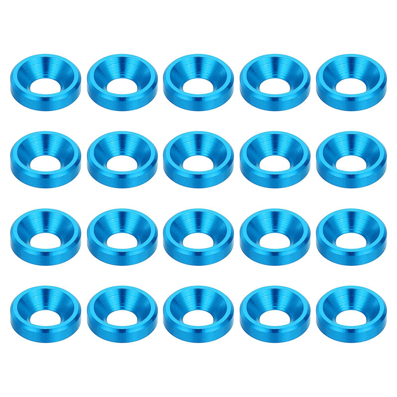 PATIKIL M3 Finishing Countersunk Washers, 20 Pack Head Washers Alloy Aluminum Screw Gaskets for Screw Bolt RC FPV PC Mechanical Accessories Parts, Light Blue Aqua Blue