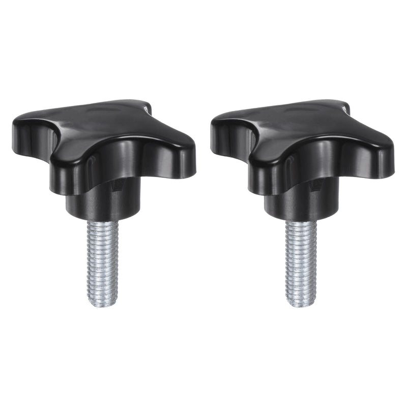 HARFINGTON 2pcs Star Knobs M10 x 30mm Male Thread Plastic 4-Star Stud Knob Hand Tightening Clamping Screw Replacement Threaded Handle, Black