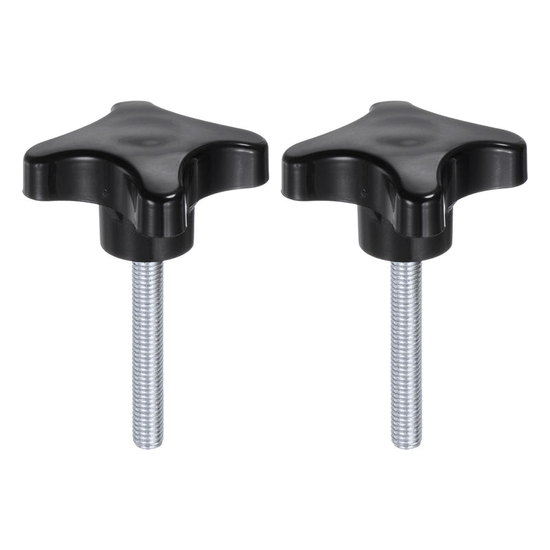 HARFINGTON 2pcs Star Knobs M8 x 50mm Male Thread Plastic 4-Star Stud Knob Hand Tightening Clamping Screw Replacement Threaded Handle, Black