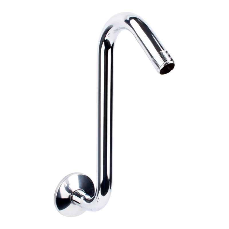 Shower Head Extension Arm with Flange,10.5 Inch High-Rise Curved S Shaped Design, Stainless Steel, Standard 1/2" Connection, Chrome Finish