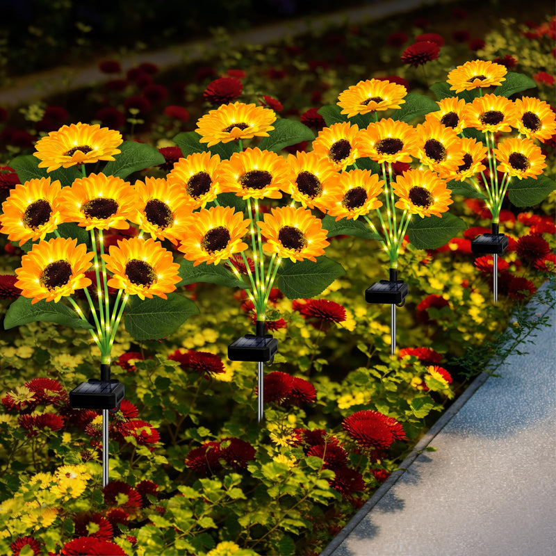 Solar Lights Outdoor Garden Decor,4 Pack with 24 Sunflower Lights,Solar Flowers Lights Waterproof,Birthday Gifts for Mom Women Grandma,Outside Decorative Stakes Light for Landscape Yard Patio Lawn 4 Pack Solar Sunflower Lights