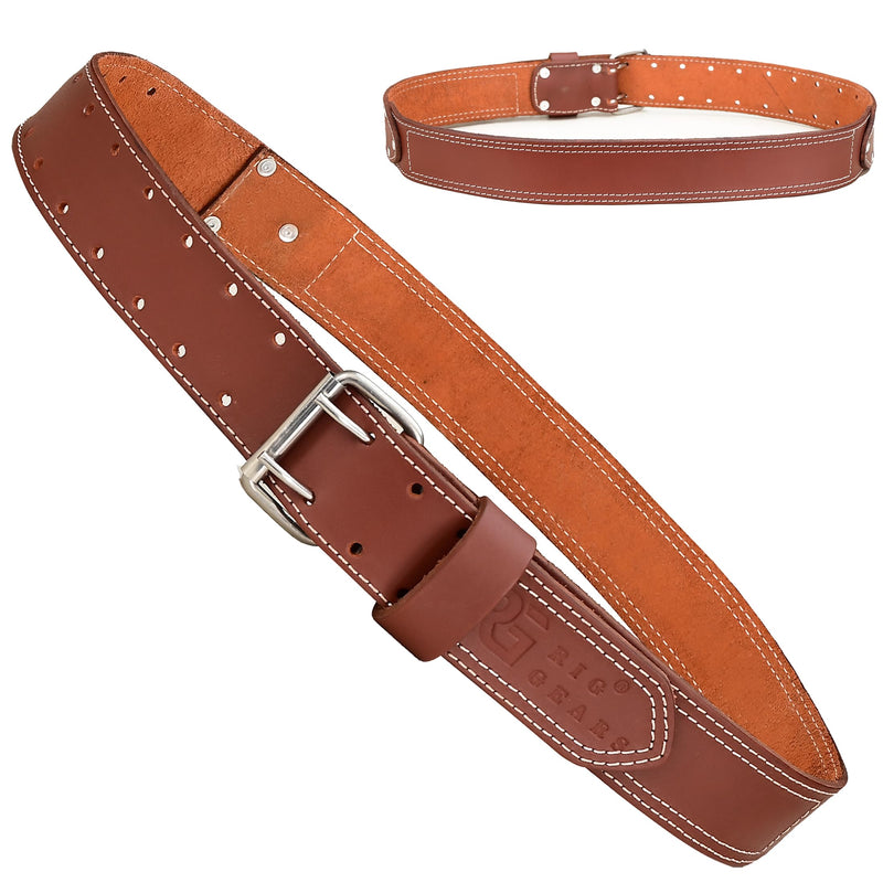 Leather Tool Belt for Men, Full Grain Leather Work Belt, 2 Inch Carpenter Construction Utility Belt, Heavy Duty Tool Belt for Electrician, Farming, DIY & Contractor Work, Brown (34"-49")