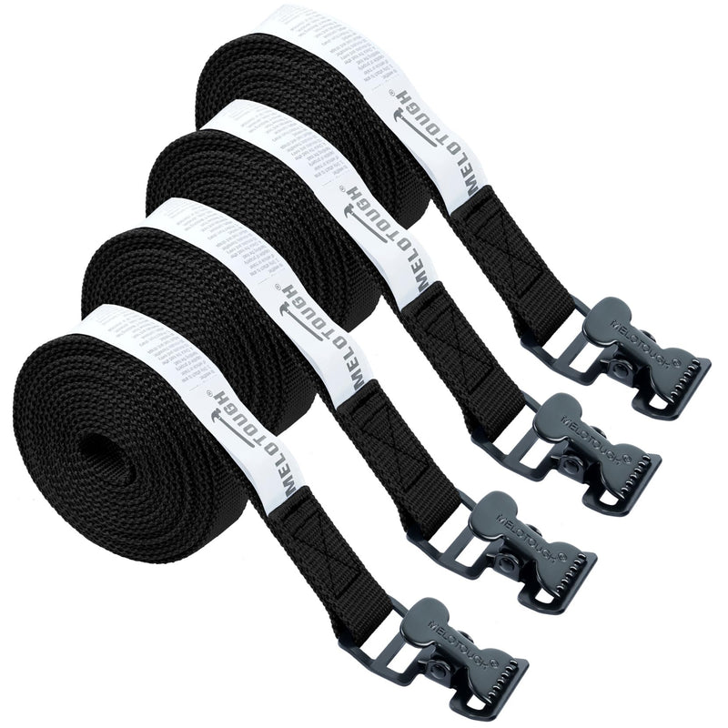 MELOTOUGH 4Pk 1" x 12ft Lashing Strap with Alligator Thumb Buckle Cargo Secure Webbing Up to 450lbs,Ladder Straps,Tie Down Straps,Utility Straps with Clips,Black 12 ft Black