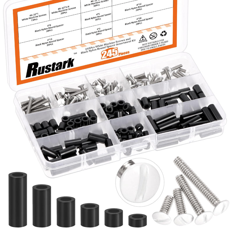 245Pcs 6-32 White Wall Plate Screws Assortment Kit with Outlet Screws Spacers White Machine Screws Long Electrical Outlet Screws Light Plate Screws for Industrial Electricity 245Pcs Slotted Outlet Screws with Spacers Set