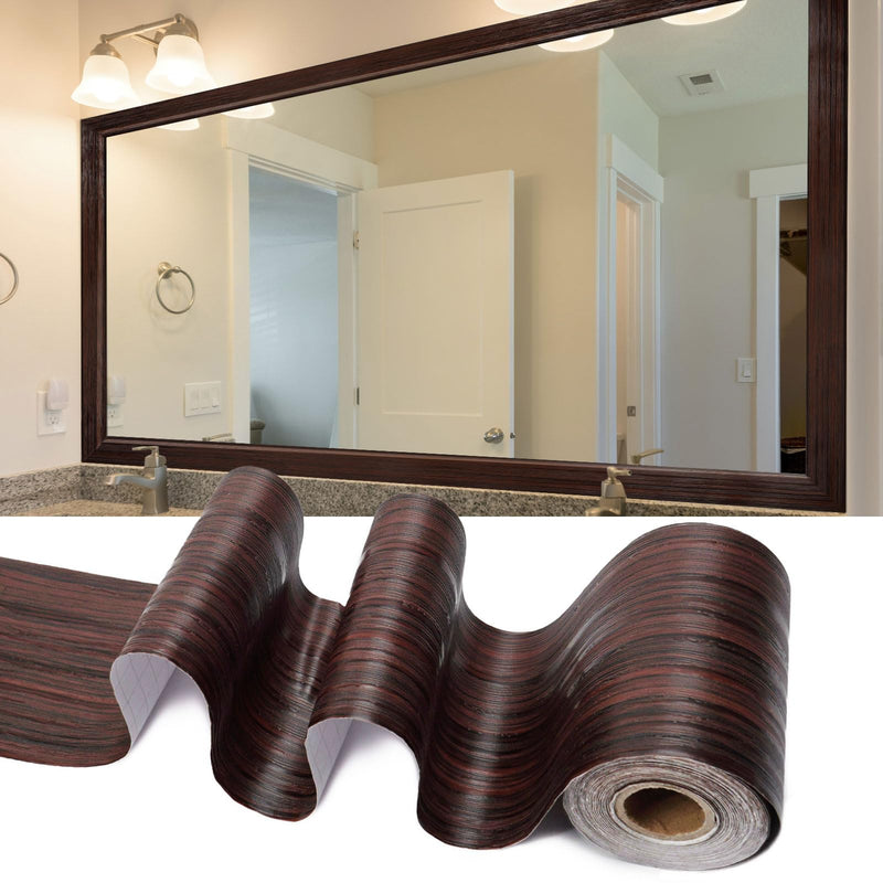 WADILE 32ft x 3.94" 3D Wood Grain Wallpaper Border Mirror Frame Removable Waterproof, Peel and Stick Wall Paper Border Decor Self Adhesive, Kitchen Bathroom Sticker, Red Brown 32.6 ft