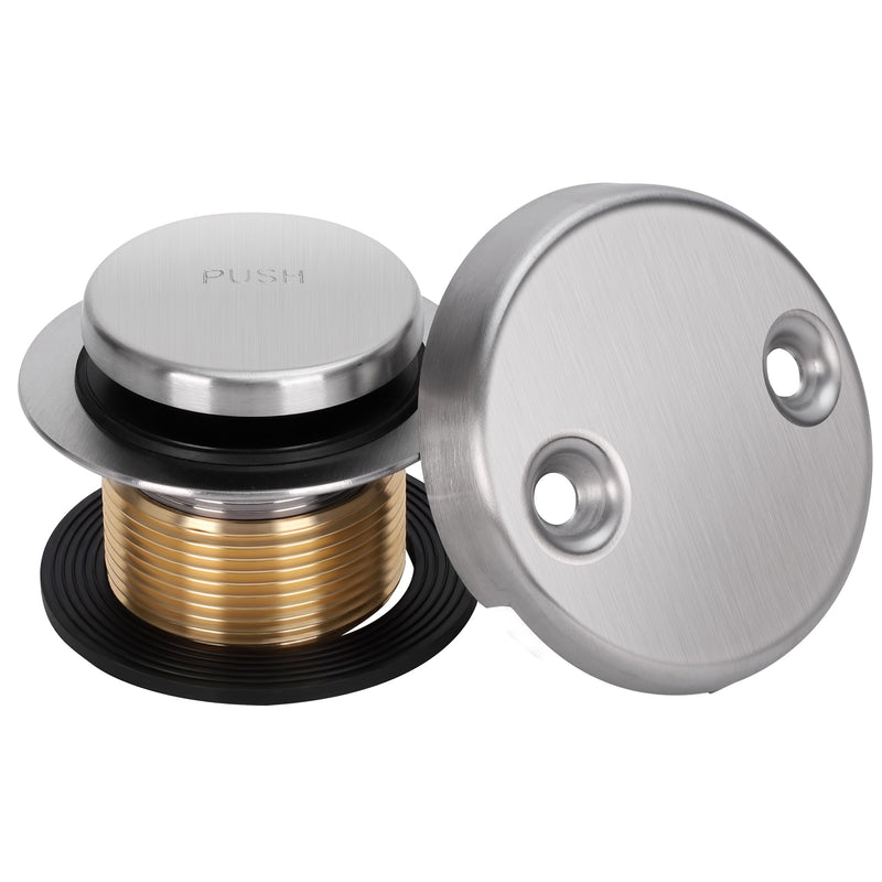 PRIMSOPH Tip-Toe Tub Drain Trim Kit with Two Hole Overflow Faceplate Conversion Kit Assembly Universal Fine Coarse Thread Replacement Brushed Nickel