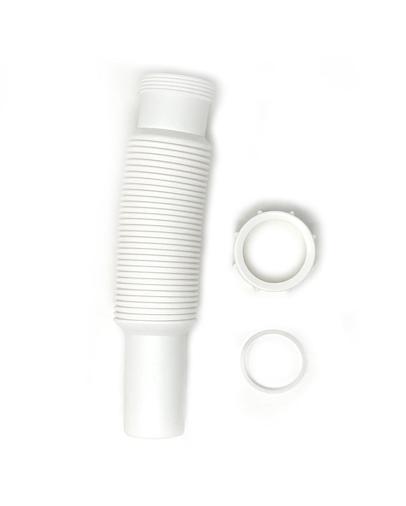 1-1/2 Inch x 15 inch Flexible Extension Tube with Slip-Joint Nut and Washer, White Polypropylene