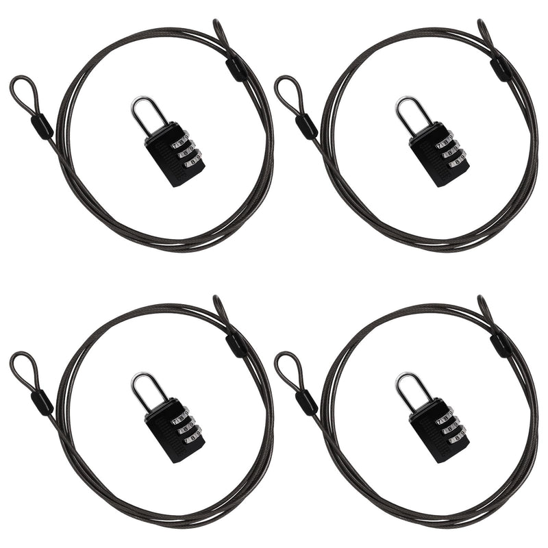 Sydien Cable Lock Double Loops 5Ft Long Black Security Cable with Lock, Bike Lock Cable 2.5mm Braided Steel Coated Safety Cable Wire for Luggage, Outdoor, Clothesline (4 Pack) 5Ft (4 Pack）